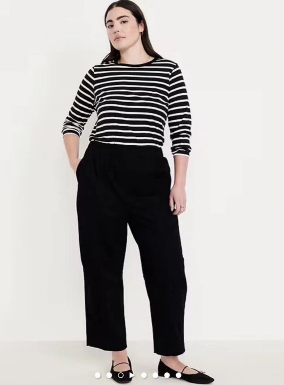 Old Navy Black Cotton High Rise Elastic Waist Barrel Leg Cropped Pant Size Large